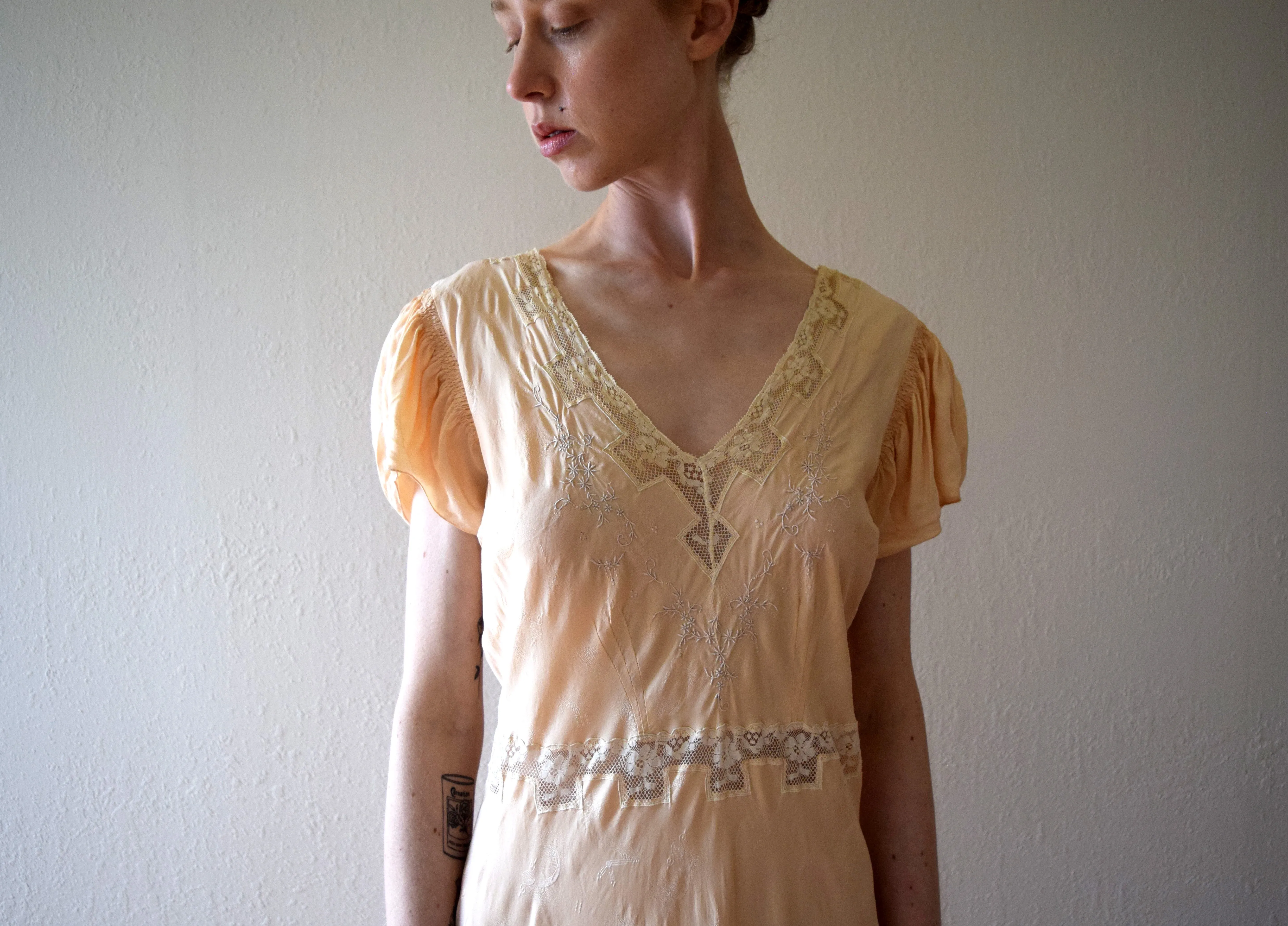1930s silk jacquard slip dress . 30s gown . size small to medium