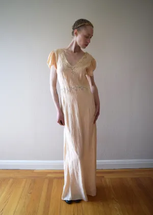 1930s silk jacquard slip dress . 30s gown . size small to medium