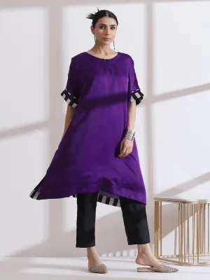 2 Pc Set - Prf'T Lux Easy Purple Kurta With Chevron Inner Details With Pants