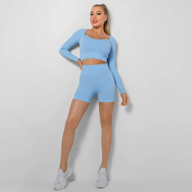 2-Piece Seamless Yoga Shorts Set for Women - Workout Clothes