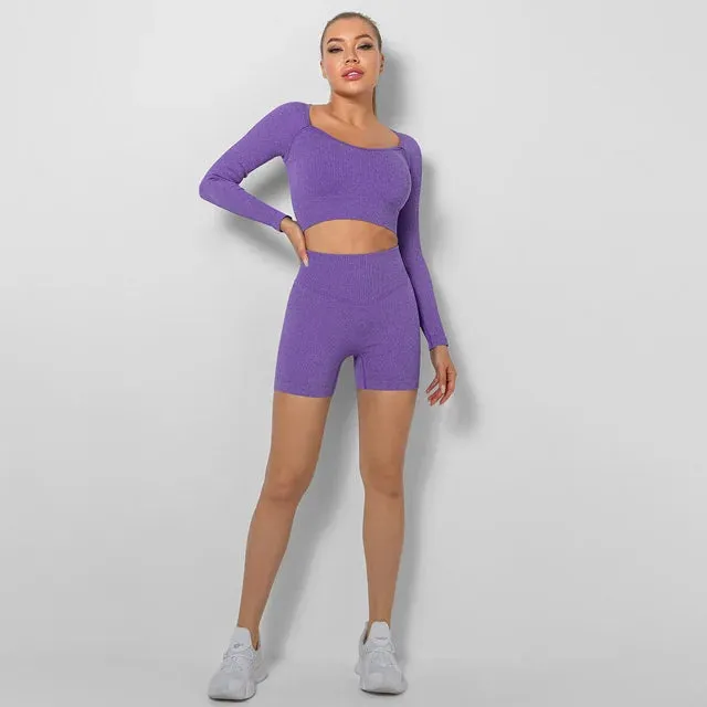 2-Piece Seamless Yoga Shorts Set for Women - Workout Clothes