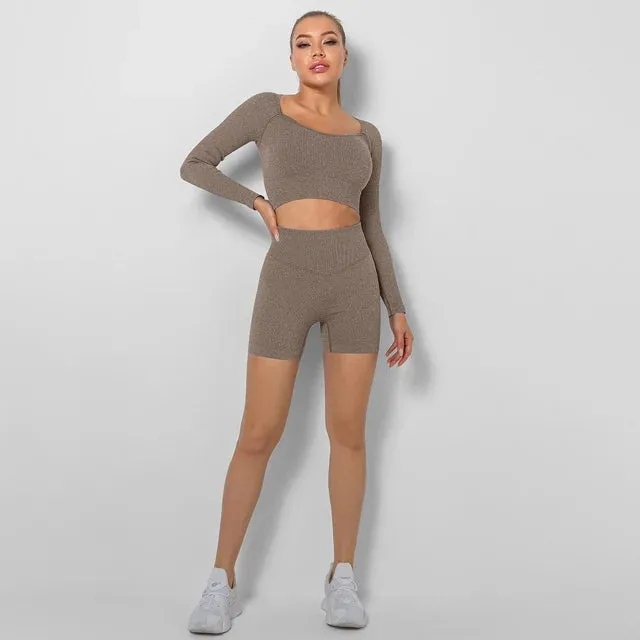 2-Piece Seamless Yoga Shorts Set for Women - Workout Clothes