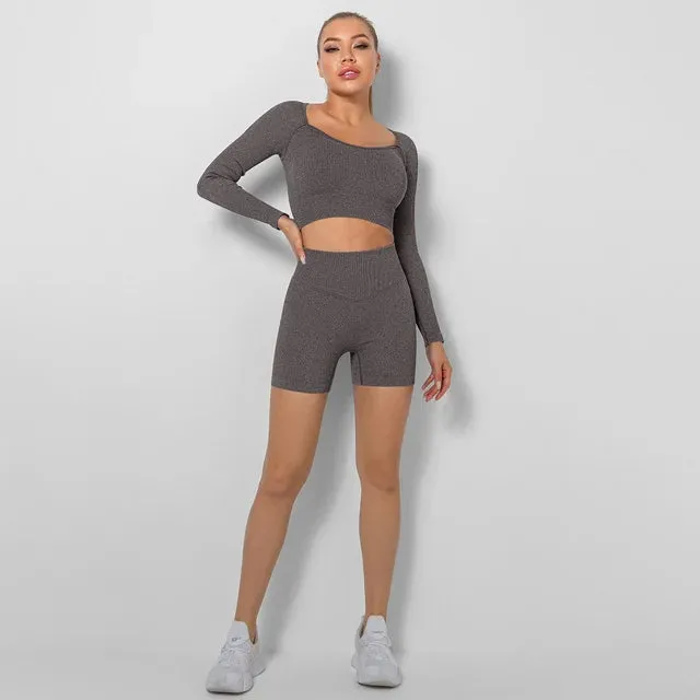 2-Piece Seamless Yoga Shorts Set for Women - Workout Clothes
