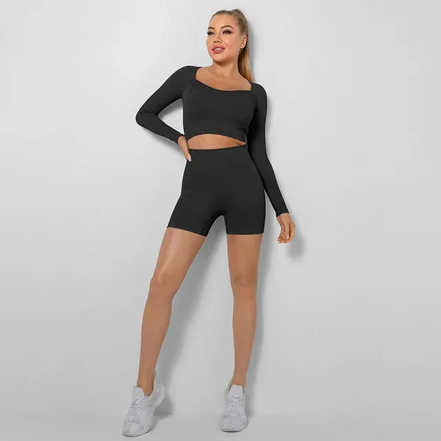 2-Piece Seamless Yoga Shorts Set for Women - Workout Clothes