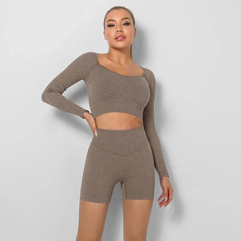 2-Piece Seamless Yoga Shorts Set for Women - Workout Clothes