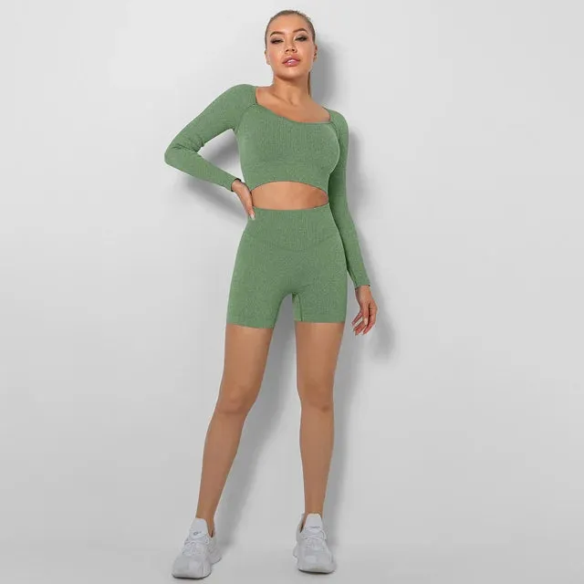2-Piece Seamless Yoga Shorts Set for Women - Workout Clothes