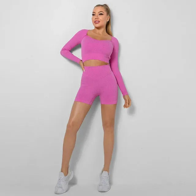 2-Piece Seamless Yoga Shorts Set for Women - Workout Clothes