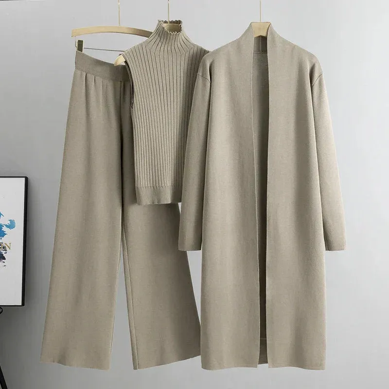 3-Piece Knit Lounge Set | Mock Neck Top & Cardigan | Versatile & Polished