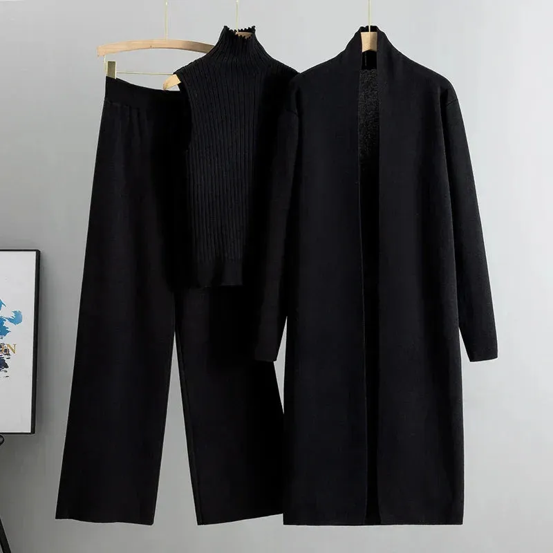 3-Piece Knit Lounge Set | Mock Neck Top & Cardigan | Versatile & Polished