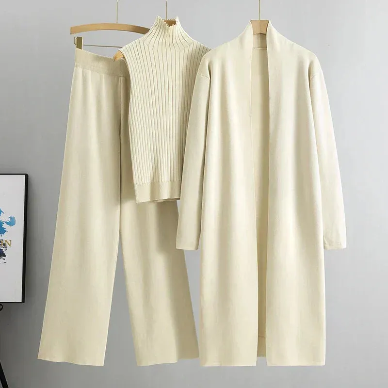 3-Piece Knit Lounge Set | Mock Neck Top & Cardigan | Versatile & Polished
