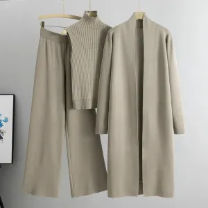 3-Piece Knit Lounge Set | Mock Neck Top & Cardigan | Versatile & Polished