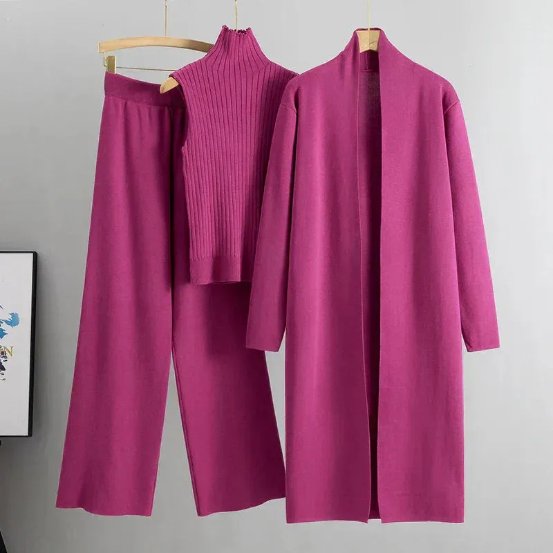 3-Piece Knit Lounge Set | Mock Neck Top & Cardigan | Versatile & Polished