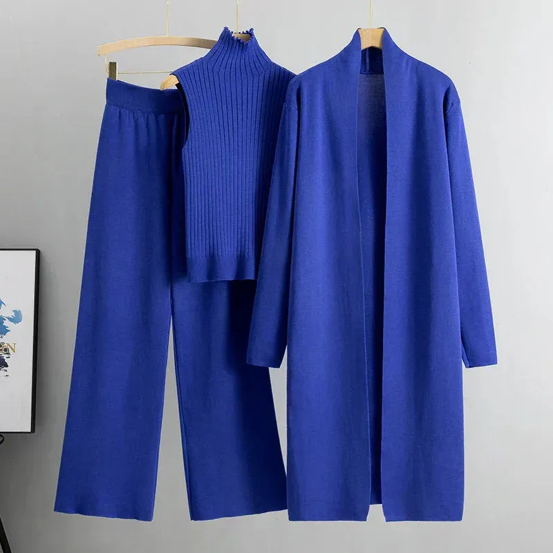 3-Piece Knit Lounge Set | Mock Neck Top & Cardigan | Versatile & Polished