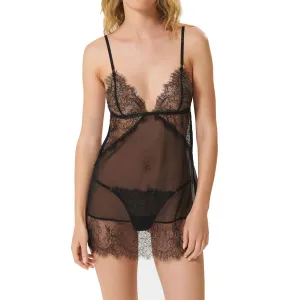 42179 Peony Short Chemise and Thong Set | Black