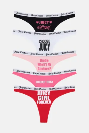 5 PACK SLOGAN COTTON THONG SET