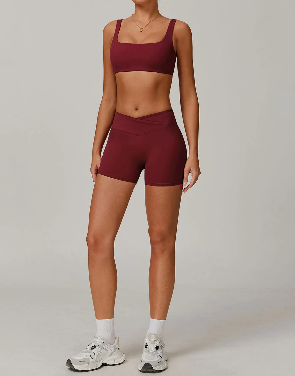 Activewear Sets with Square Neck Sports Bras and Shorts