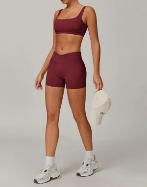 Activewear Sets with Square Neck Sports Bras and Shorts