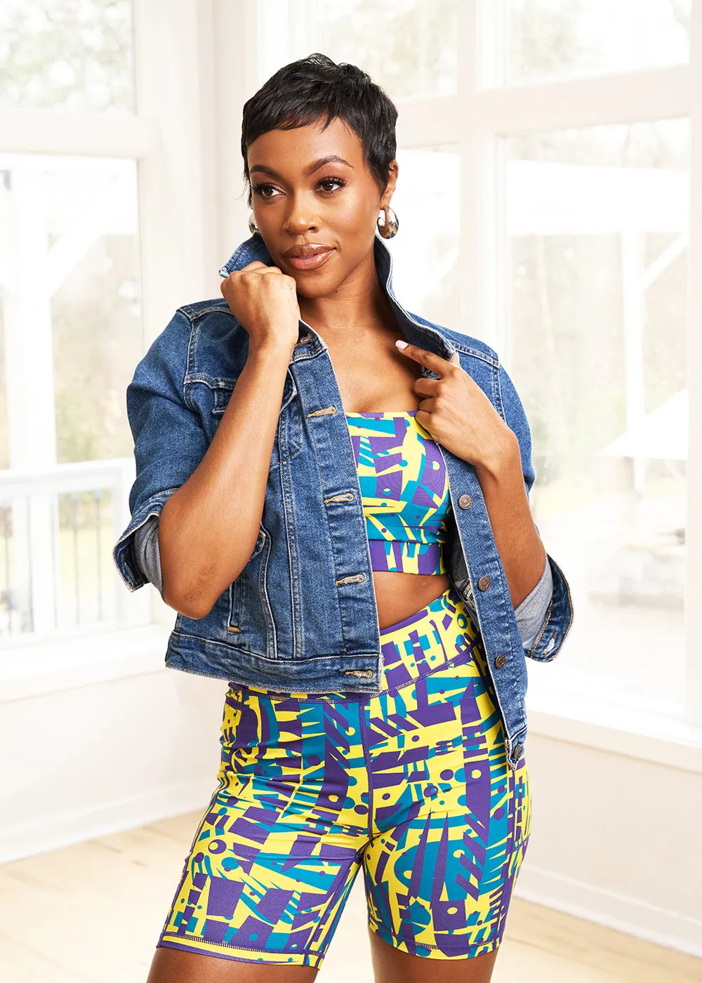 Adamma Women's African Print Sports Bra (Neon Tropical Stamp)