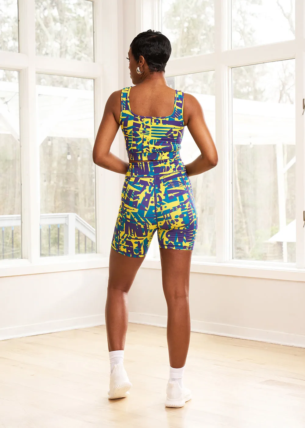 Adamma Women's African Print Sports Bra (Neon Tropical Stamp)