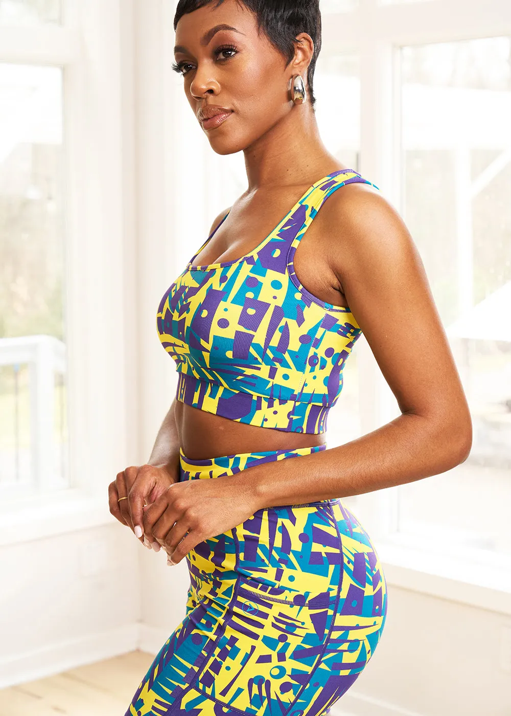 Adamma Women's African Print Sports Bra (Neon Tropical Stamp)