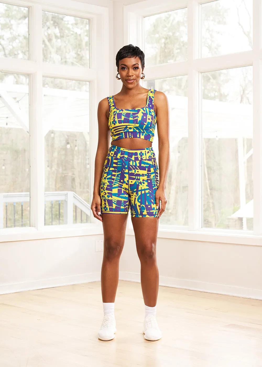 Adamma Women's African Print Sports Bra (Neon Tropical Stamp)
