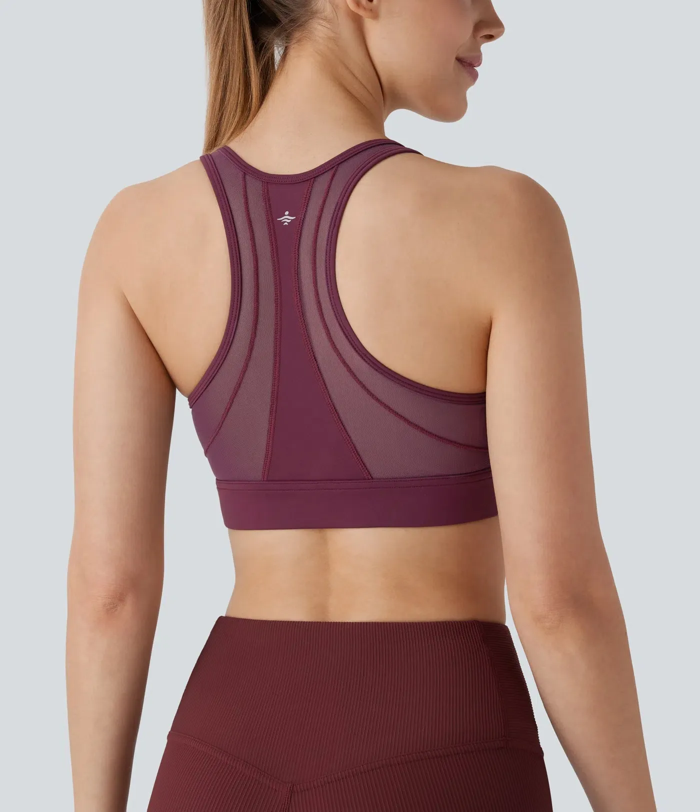 Airy Mid Support Racerback Sports Bra – Contrast Mesh & Cool Touch Fabric