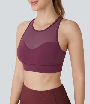 Airy Mid Support Racerback Sports Bra – Contrast Mesh & Cool Touch Fabric