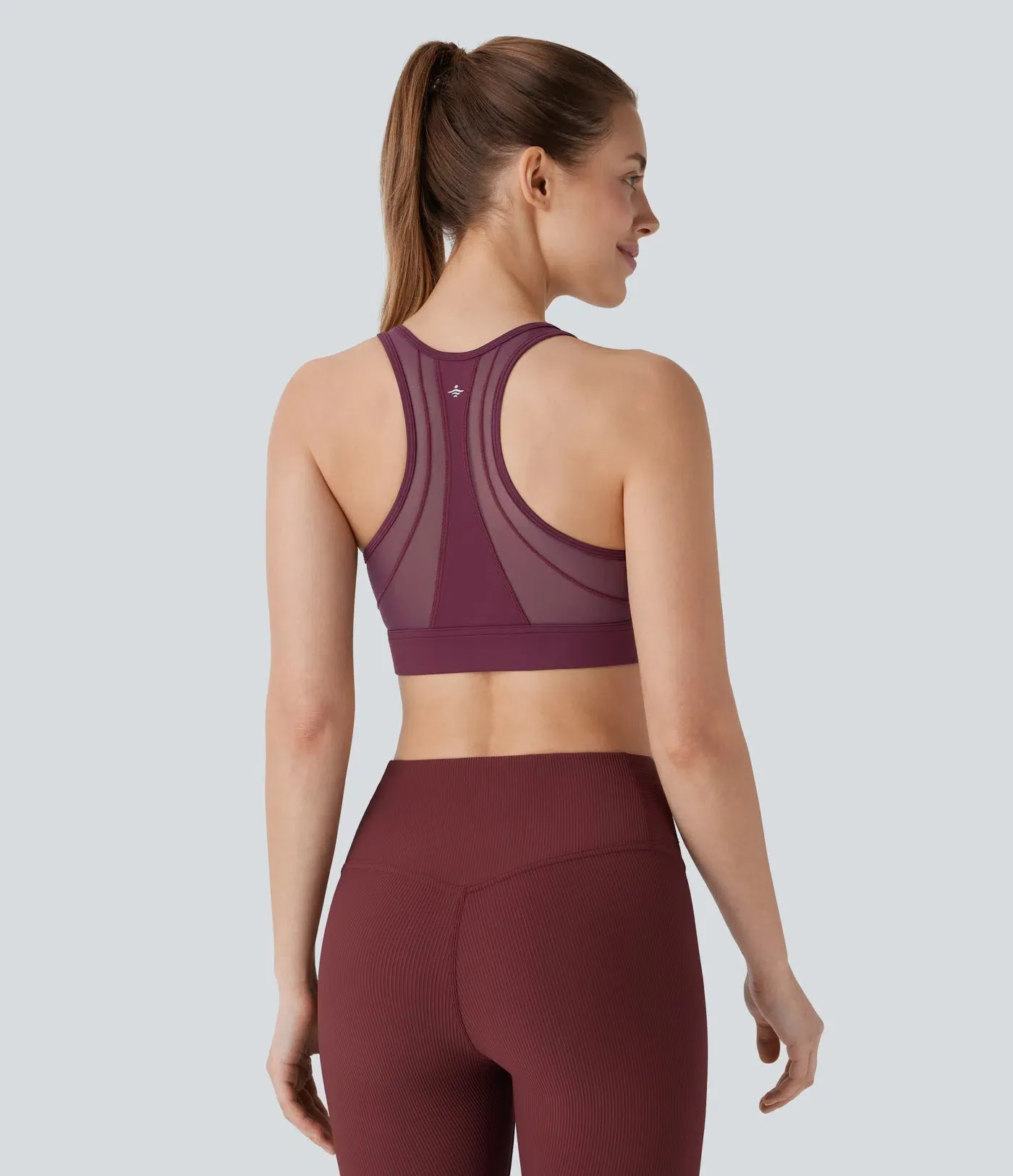 Airy Mid Support Racerback Sports Bra – Contrast Mesh & Cool Touch Fabric