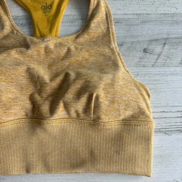 Alo Yoga Alosoft Serenity Racerback Top Sports Bra Yellow Athlesure Activewear