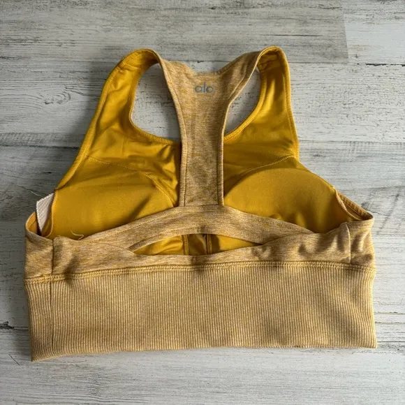 Alo Yoga Alosoft Serenity Racerback Top Sports Bra Yellow Athlesure Activewear