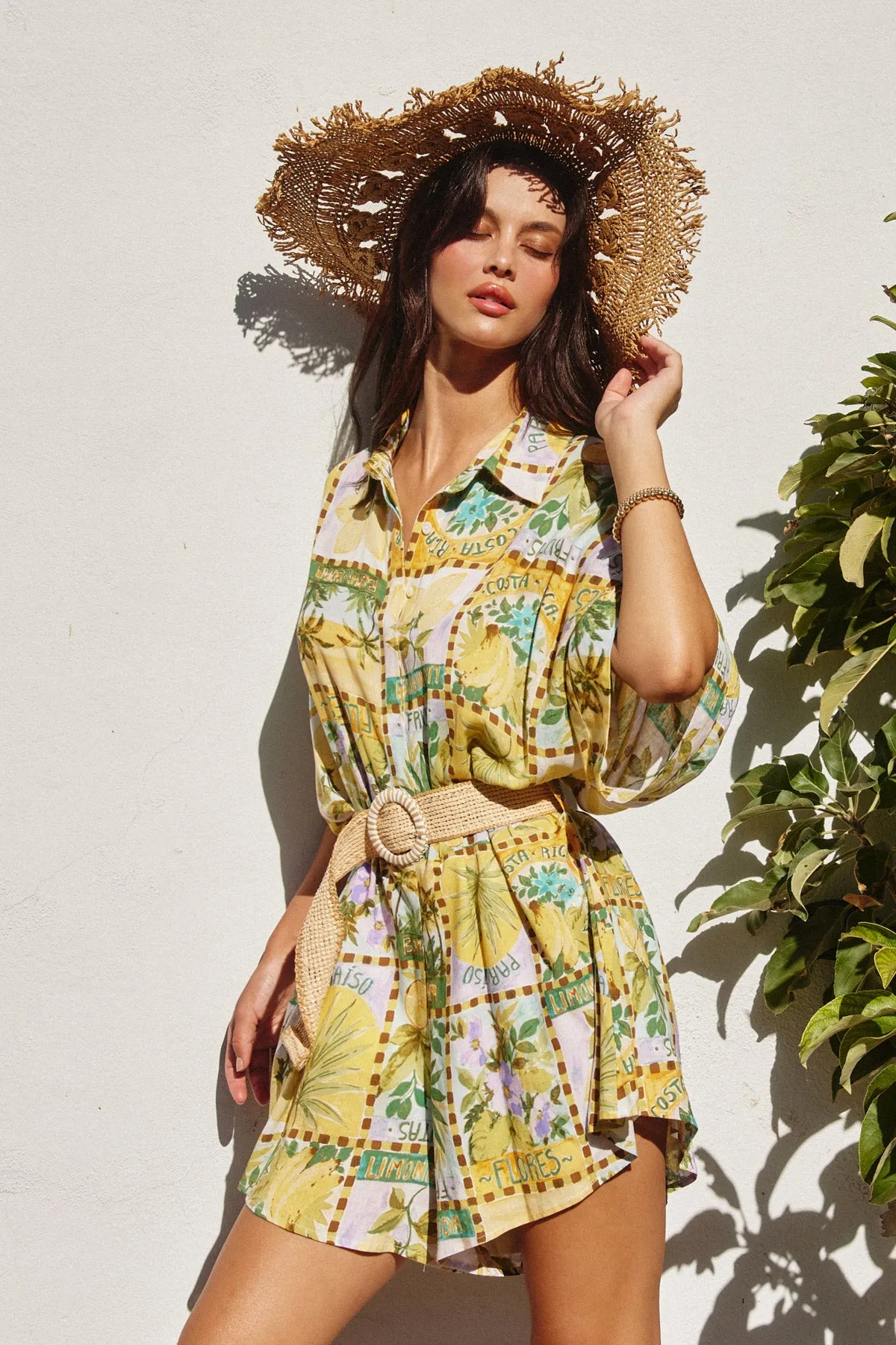 Amara Button Up Rattan Belt Romper
