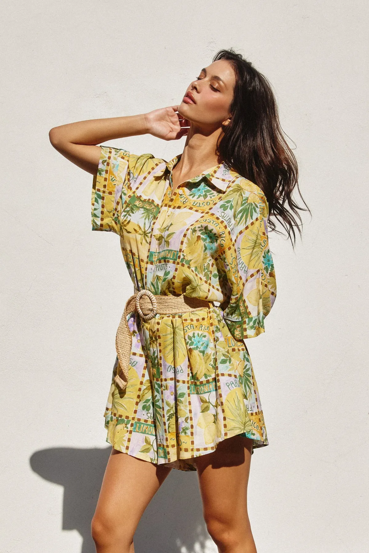 Amara Button Up Rattan Belt Romper