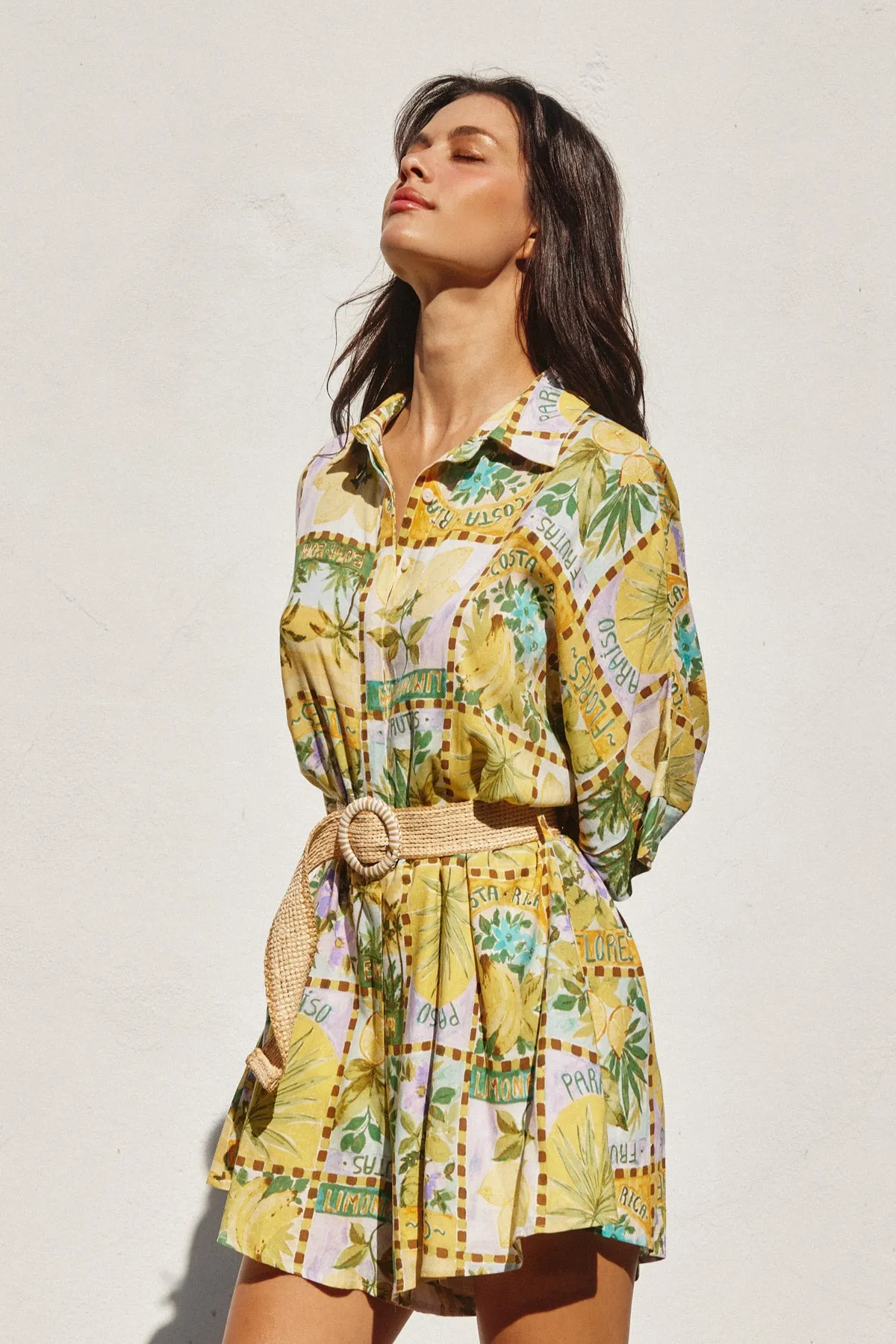 Amara Button Up Rattan Belt Romper