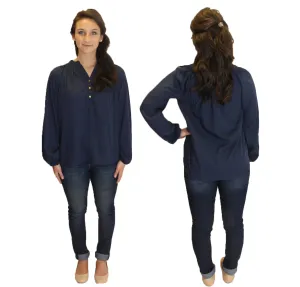 Amelia Long Sleeve Blouse - Navy