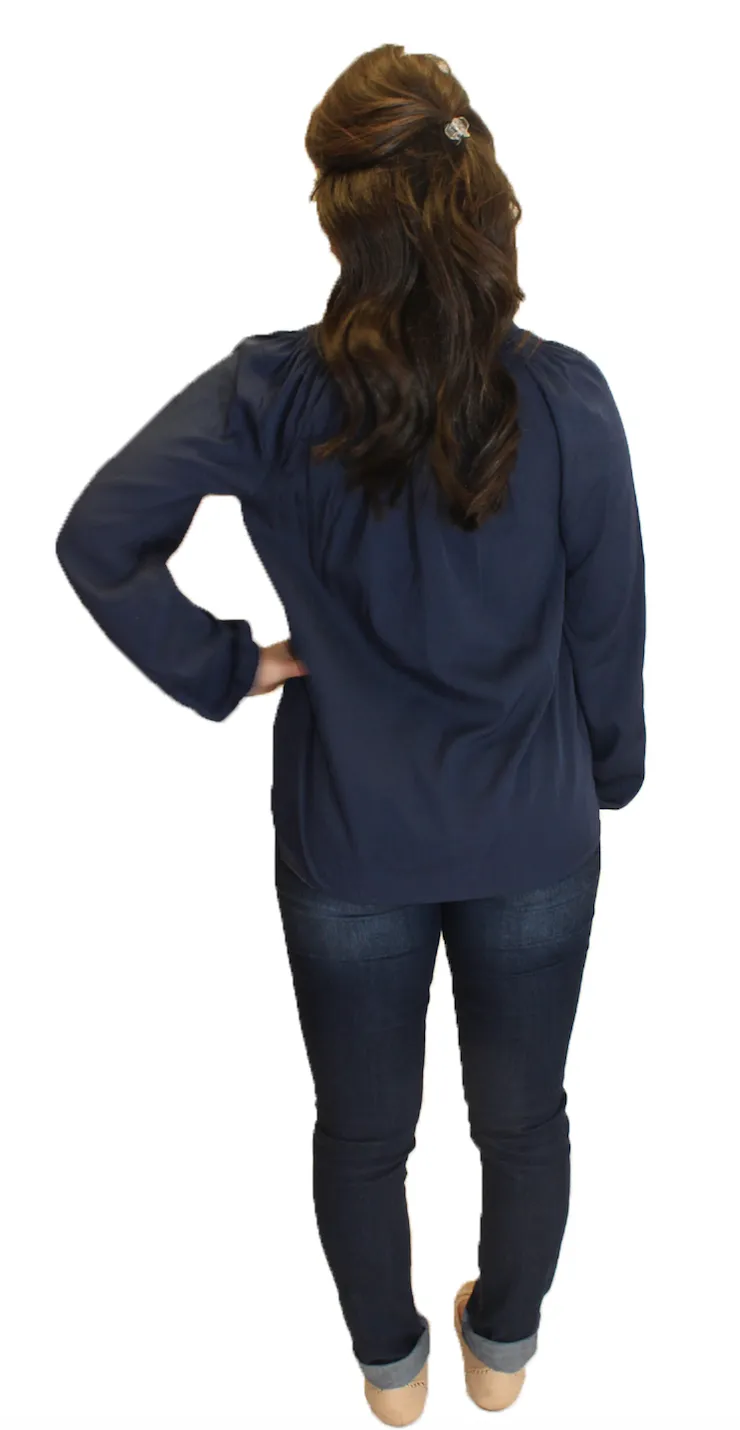 Amelia Long Sleeve Blouse - Navy