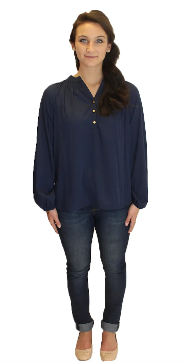 Amelia Long Sleeve Blouse - Navy