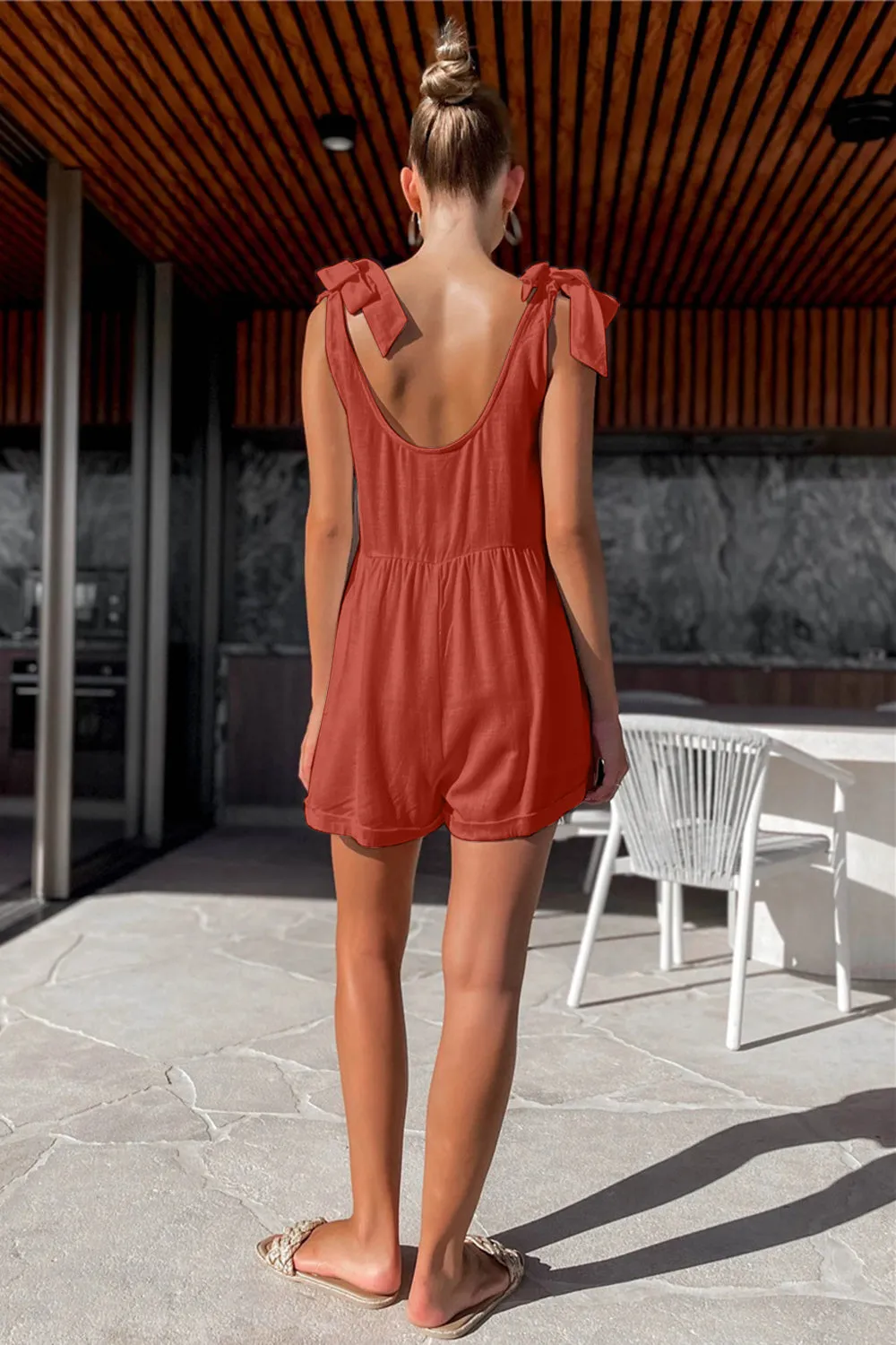 Andi Full Size Scoop Neck Tie Shoulder Romper