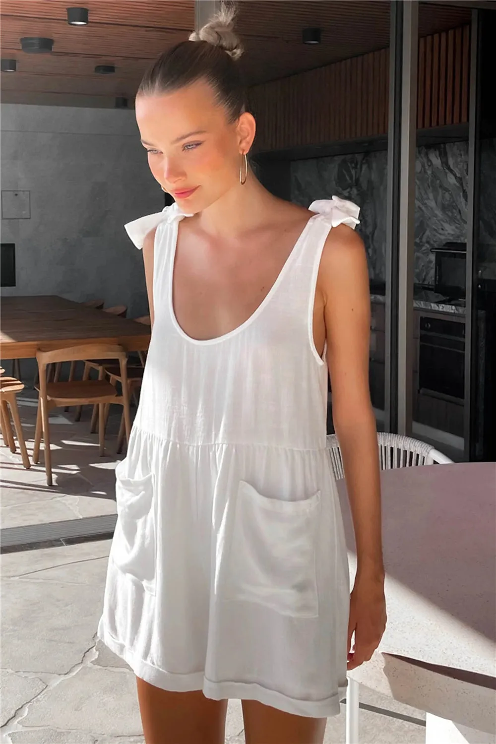 Andi Full Size Scoop Neck Tie Shoulder Romper