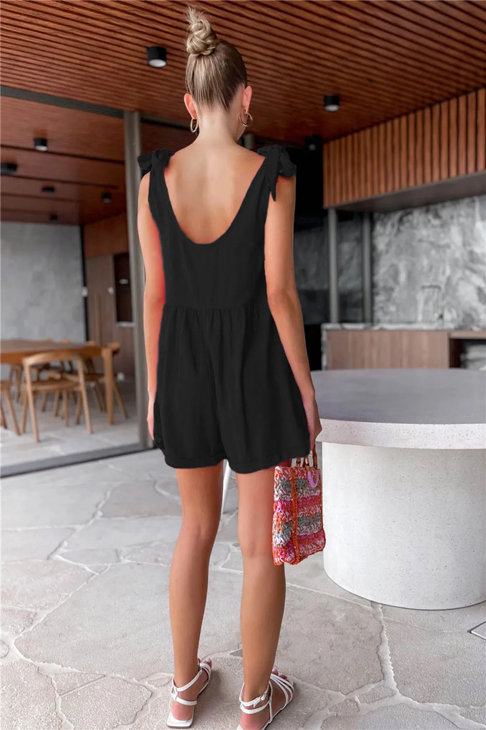 Andi Full Size Scoop Neck Tie Shoulder Romper