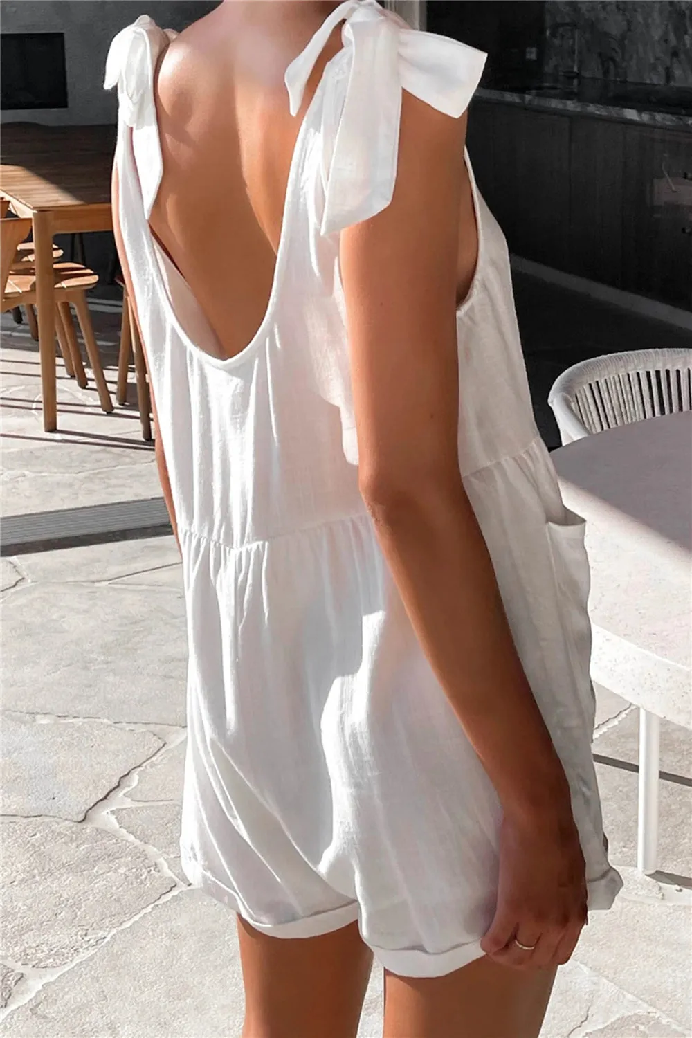 Andi Full Size Scoop Neck Tie Shoulder Romper