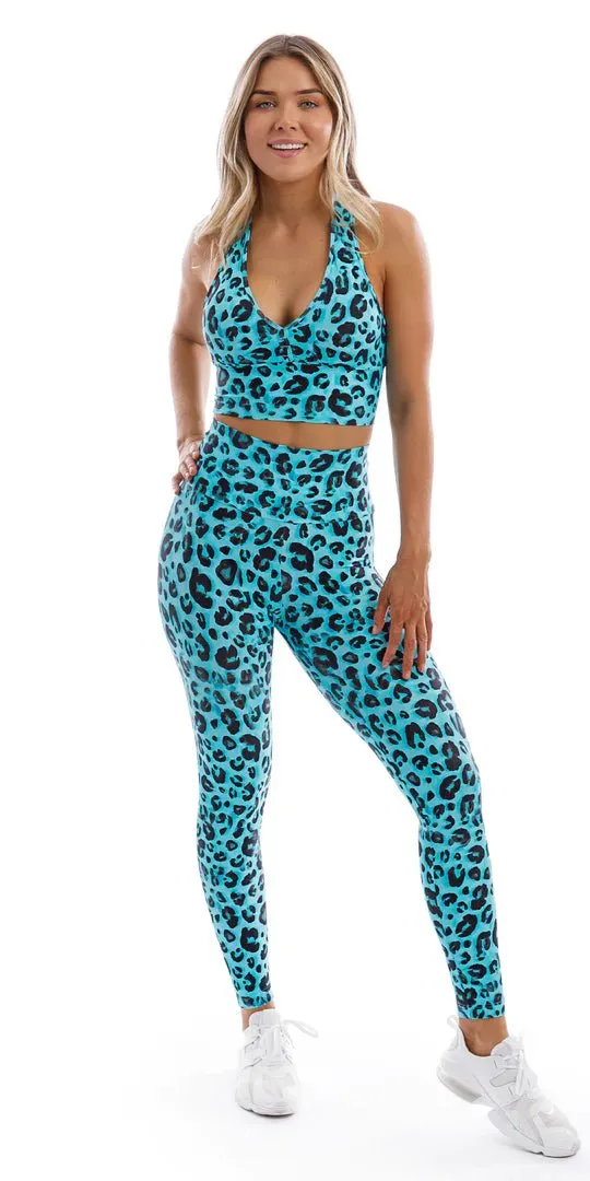Aqua Leopard Eco Racer Back Bra