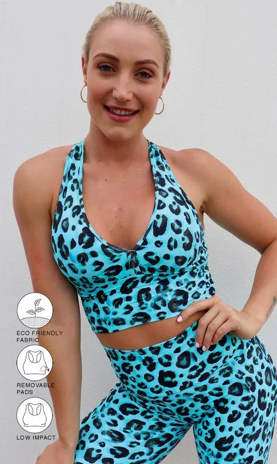 Aqua Leopard Eco Racer Back Bra