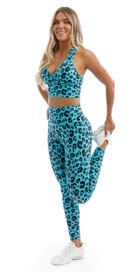 Aqua Leopard Eco Racer Back Bra