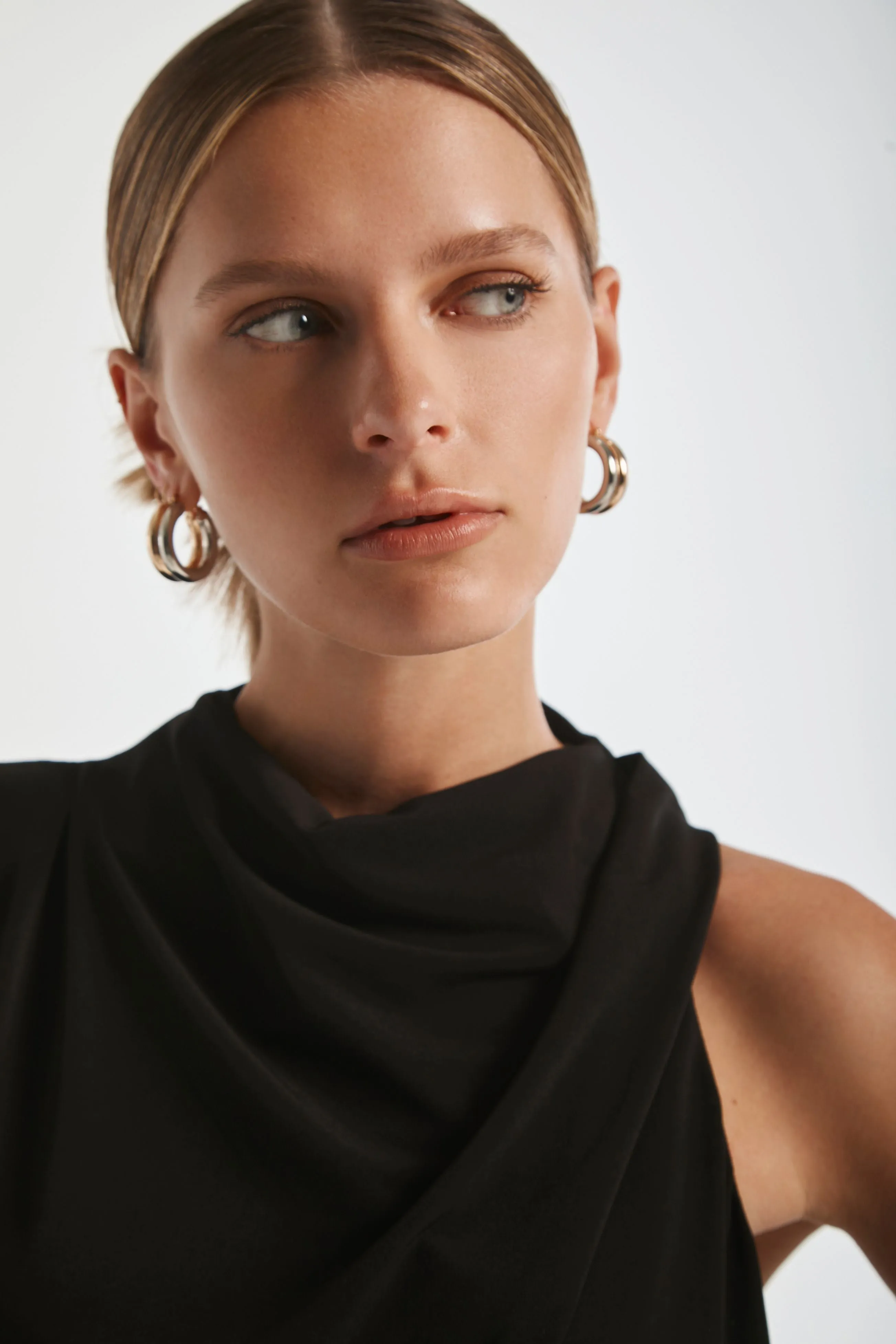 Asymmetrical Drape Neck Dress