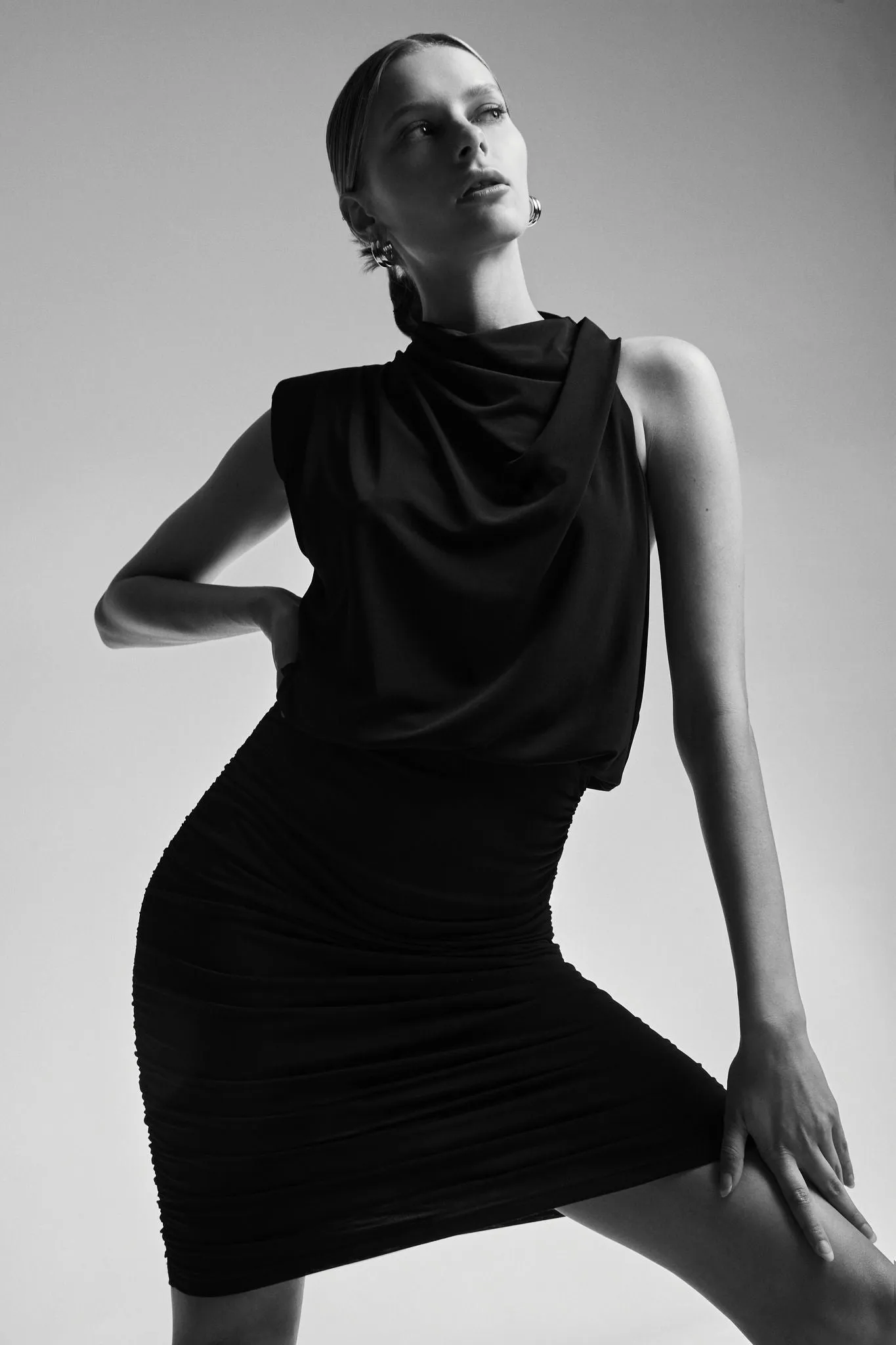 Asymmetrical Drape Neck Dress