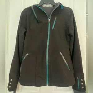 Athleta Hooded Wind &amp; Rain Jacket, Black &amp; Teal Activewear, Outdoors, Hike Beach