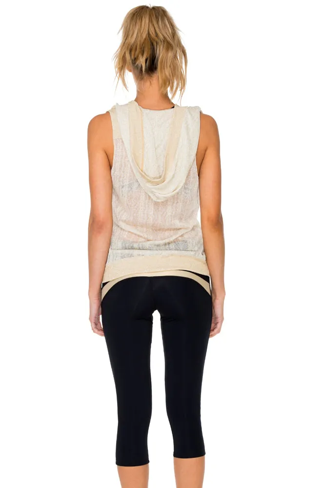 BARACOA - Hoodie Long Vest & Gold Cut Out Capri • Black Gold