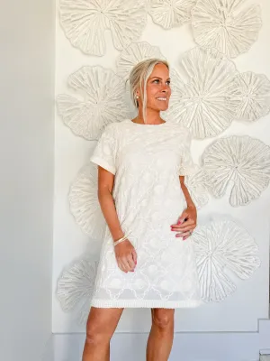 Beige Abstract Appliqué Shift Dress