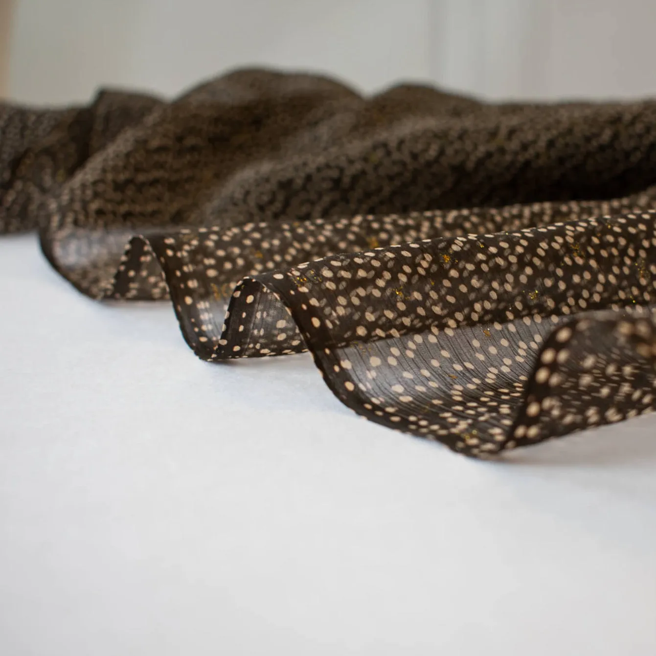 Beverly Hills Couture Silk Chiffon Brown/Ivory Polka Dot Gold Metallic - Wide - 'Goldie'