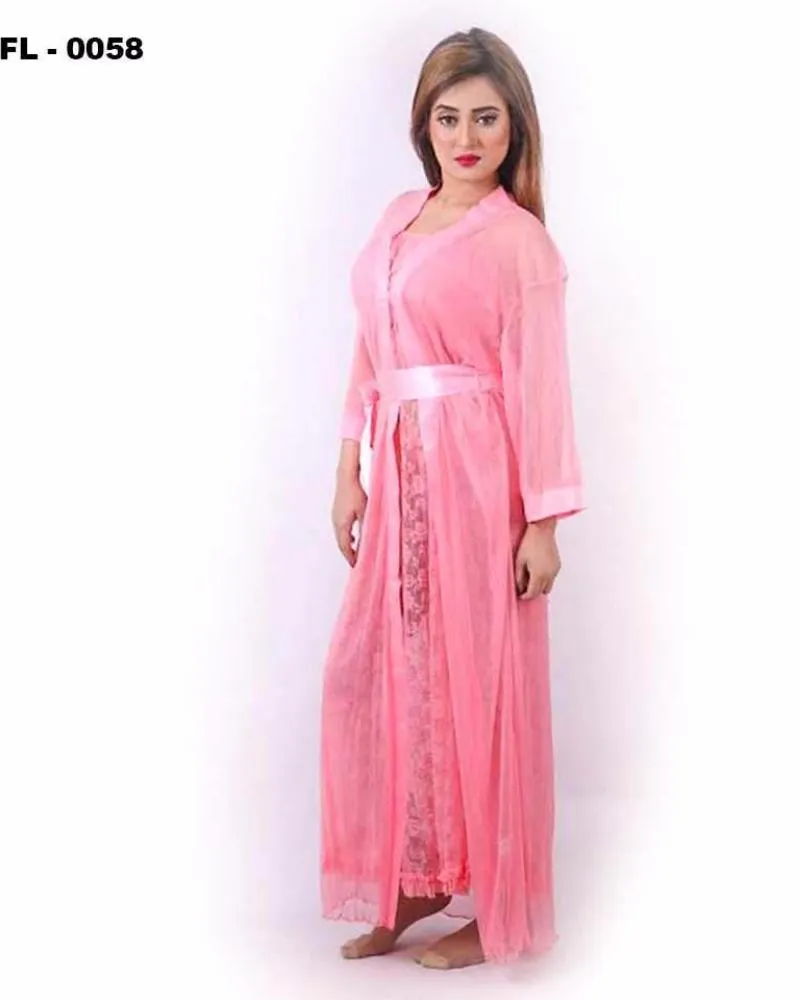 Black 2Pc Net Nighty Flourish  - FL-0058